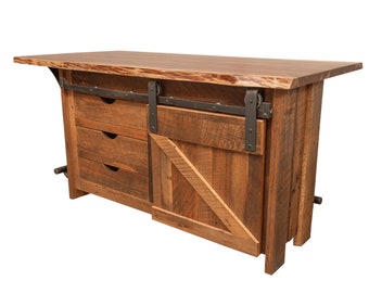 Farmhouse Kitchen Island | Live Edge Walnut Top, Reclaimed Barnwood