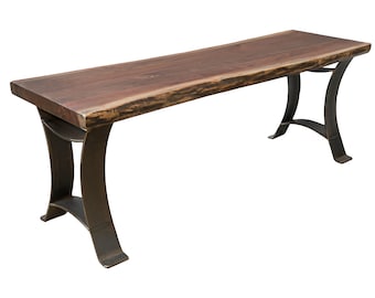 Live Edge Walnut Bench, Black Steel Base, Amish Made
