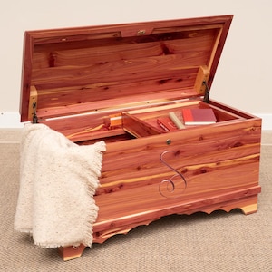 Engraved Amish Waterfall Hope Chest with Tray | Hope Chest | Wood Hope Storage | Personalized Hope Chest Trunk | Blanket Linen Storage
