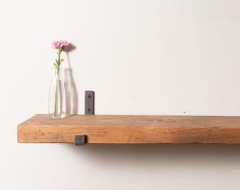 Pine Wood Shelf with Brackets | Living Room Wall Decor | Wall-Mounted Shelf with Iron Support | Office Decor Holder | Rustic Wooden Shelves