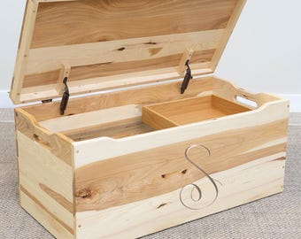 Engraved Solid Hickory Blanket Chest | Amish Wood Storage