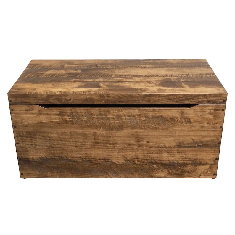 Maple Wood Toy Chest, Rough Sawn, Long Oak Stain