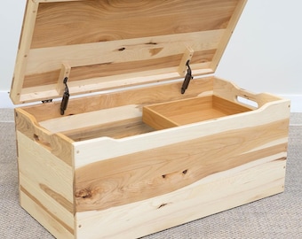 Amish Hickory Wood Blanket Chest | Solid Wood Toy Trunk with Tray