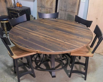 Round Counter Height Table, Optional Extensions | Rustic Counter Height Dining Table | Expandable Barnwood Counter Height Kitchen Table