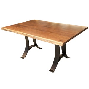 Walnut Wood Dining Table with Steel Base | Modern Walnut Table | Rectangular Walnut Dining Room Table | Live Edge Kitchen Table