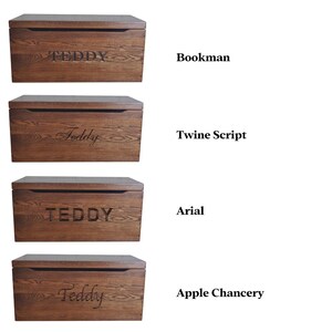 Personalized Rustic Brown Maple Wooden Blanket Chest | Engraved Toy Storage Trunk image 10