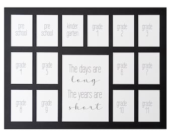 Black/White School Picture Mat Only | 15 Openings, 2PreK | 14 2x3 & 1 4.5x6.5 Opening Photo Mat | Days are Long | NO FRAME | 2024 New