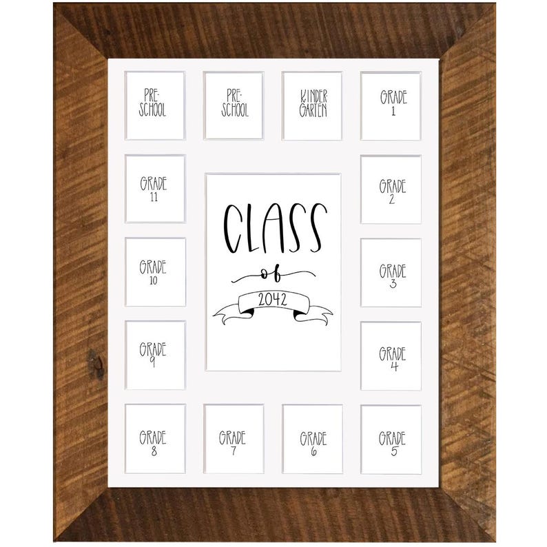 11x14 Barnwood School Picture Frame, White 15 Opening Mat, Class of