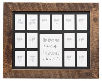 Cadre de collage photo scolaire en bois de grange | Tapis noir et blanc