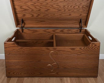 Engraved Solid Oak Amish Chest | Personalized Wood Trunk, Blanket Storage