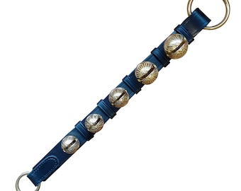 Leather Strap Hanging Jingle Bells | Graduating Brass Bells on Leather in Black and Brown | Pet Training Jingle Bells