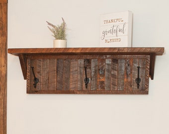 Rustic Coat Rack Shelf | Reclaimed Wood Coat Rack | Barnwood Coat Shelf