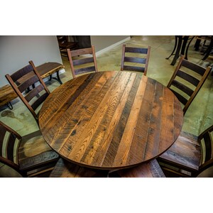 Rustic Round Dining Table in Barnwood | Reclaimed Wood Round Extendable ...