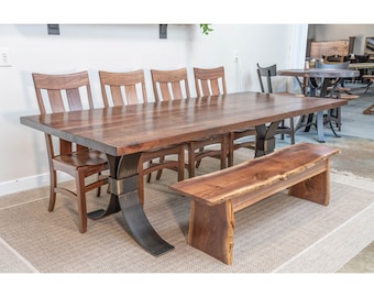Modern Walnut Dining Table with Steel Base | Amish Made