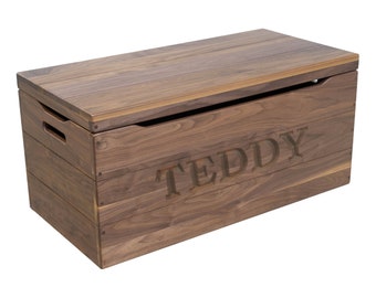 Personalized Walnut Blanket Chest | Engraved Wooden Toy Box