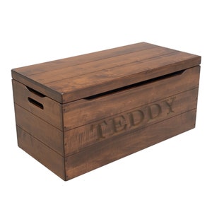 Engraved Toy Chest in Brown Maple Wood