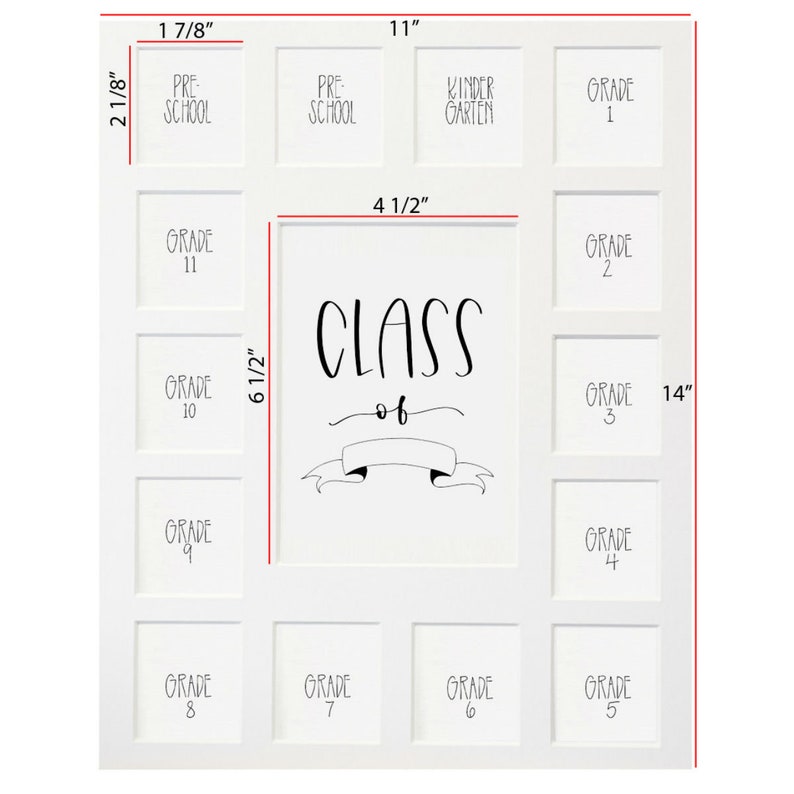 11x14 Barnwood School Picture Frame, White 15 Opening Mat, Class of