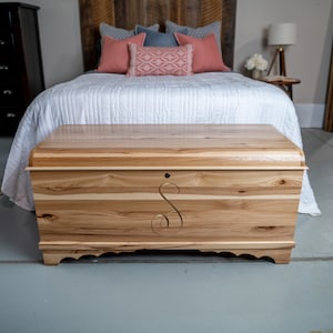 Engraved Amish Waterfall Cedar Chest | Custom Cedar Hope Chest | Solid Wood Waterfall Hope Trunk | Personalized Name Blanket Linen Chest