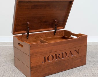Engraved Cherry Wood Blanket Chest | Amish Heirloom Toy Box