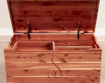 Engraved Amish Wood Blanket Chest | Solid Wood Toy Storage Trunk