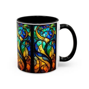 Vibrant Floral Accent Coffee Mug | Colorful Stained Glass Design, Perfect Gift for Nature Lovers, Tea Enthusiasts, Home Decor