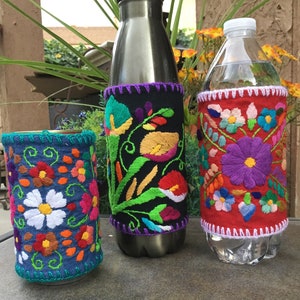 Water Bottle Cozies , Mexican embroidered Water Bottle Cozies, Water Bottle Holder, Drink Cooler, Hand made Cozies,