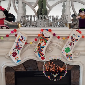 Otomi embroidered Christmas stockings, Mexican stockings, Mexican embroidered stockings, hand embroidered stockings