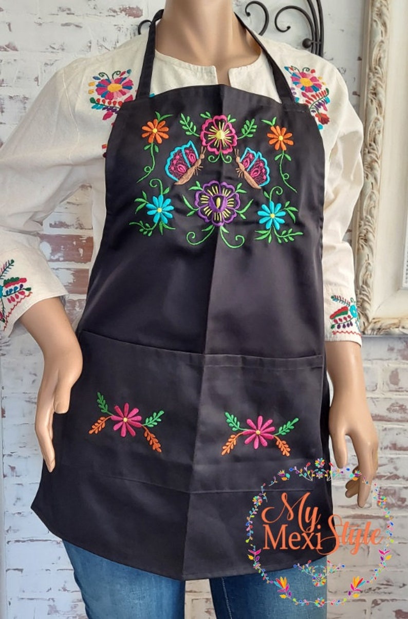 Mexican embroidered apron Mexican hand made apron Apron Etsy