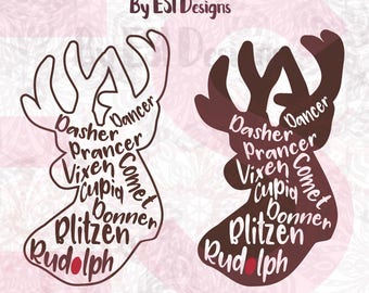 Reindeer Names svg, Christmas svg files for kids, Cutting Files, Commercial Use, SVG, DXF, EPS, png, Silhouette, Cricut Design Space.