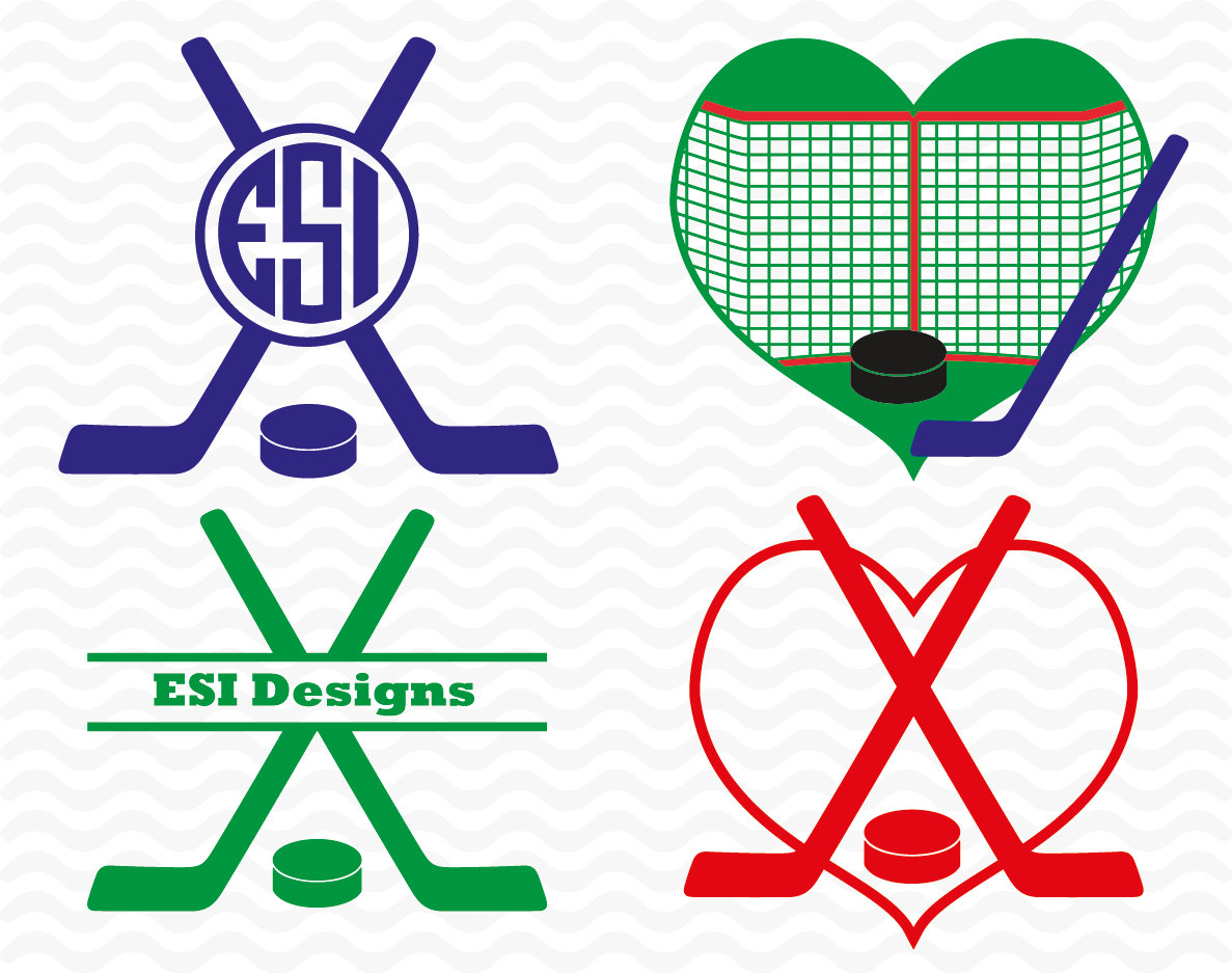 Hockey monogram and heart designs. SVG DXF EPS Vinyl Cut