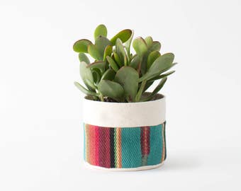 Small Natural Canvas Sitting Planter | Turquoise