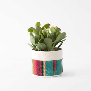 Small Natural Canvas Sitting Planter Turquoise image 1