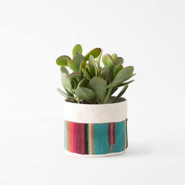 Small Natural Canvas Sitting Planter | Turquoise