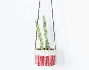 Small Natural Canvas Hanging Planter | Red + White