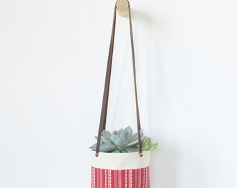 Medium Natural Canvas Hanging Planter | Red + White