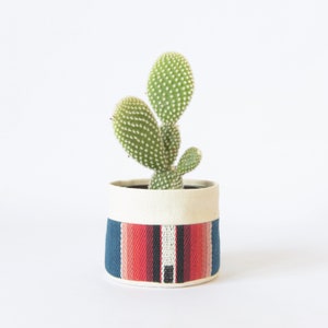 Small Natural Canvas Sitting Planter | Blue Stripe