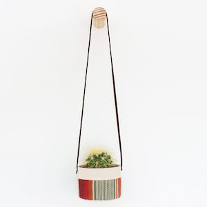 Small Natural Canvas Hanging Planter | Red + Blue