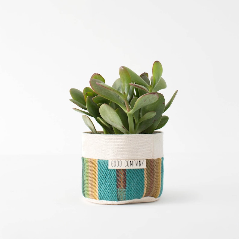 Small Natural Canvas Sitting Planter Turquoise image 2