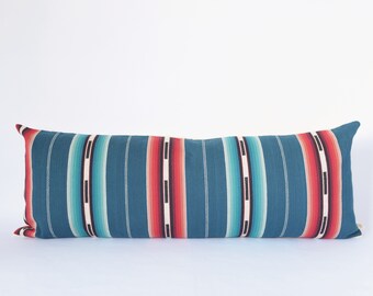 Natural Canvas Lumbar Pillow | Blue Stripe