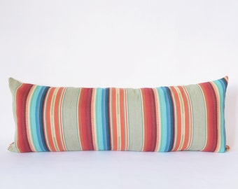 Natural Canvas Lumbar Pillow | Red + Blue