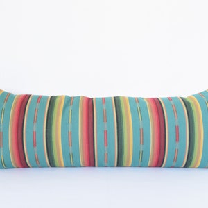 Natural Canvas Lumbar Pillow Turquoise image 1