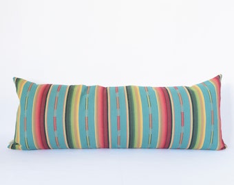 Natural Canvas Lumbar Pillow | Turquoise