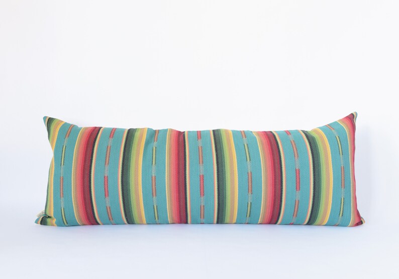 Natural Canvas Lumbar Pillow Turquoise image 1