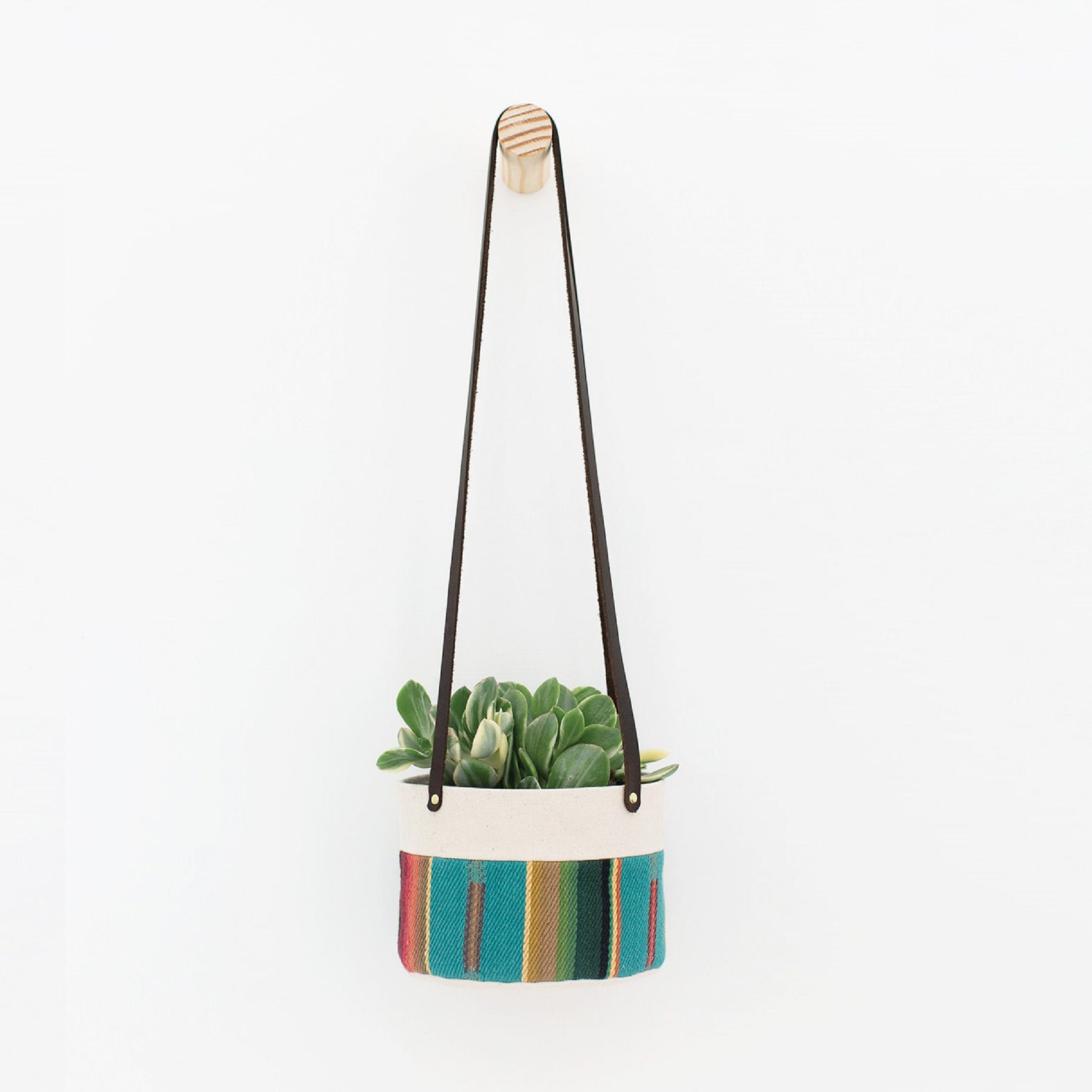 Medium Natural Canvas Hanging Planter Turquoise Etsy