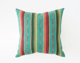 Natural Canvas Throw Pillow | Turquoise