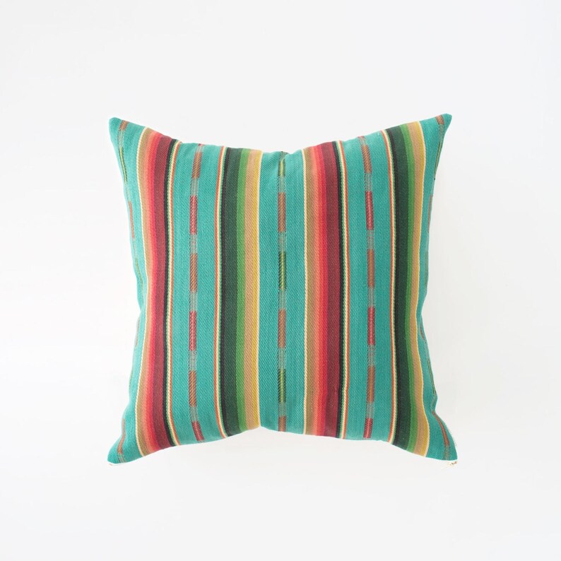 Natural Canvas Throw Pillow Turquoise image 1