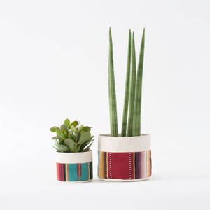 Small Natural Canvas Sitting Planter Turquoise image 3