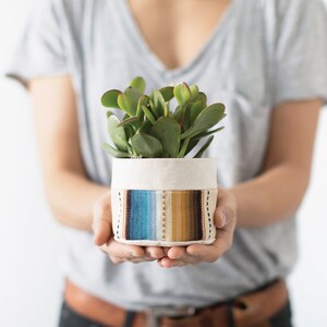 Small Natural Canvas Sitting Planter Turquoise image 4