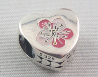 Pandora Flower Charm Hawaiian Flower Charm Heart Charm Gifts for Her Birthday Gift European Bracelet Charm (T2)