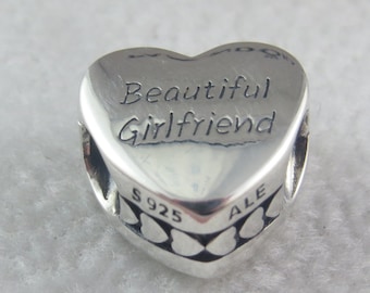 Authentic Pandora Beautiful Girlfriend Heart Charm – Sterling Silver Love Bead, Fits Moments Bracelet (F4)